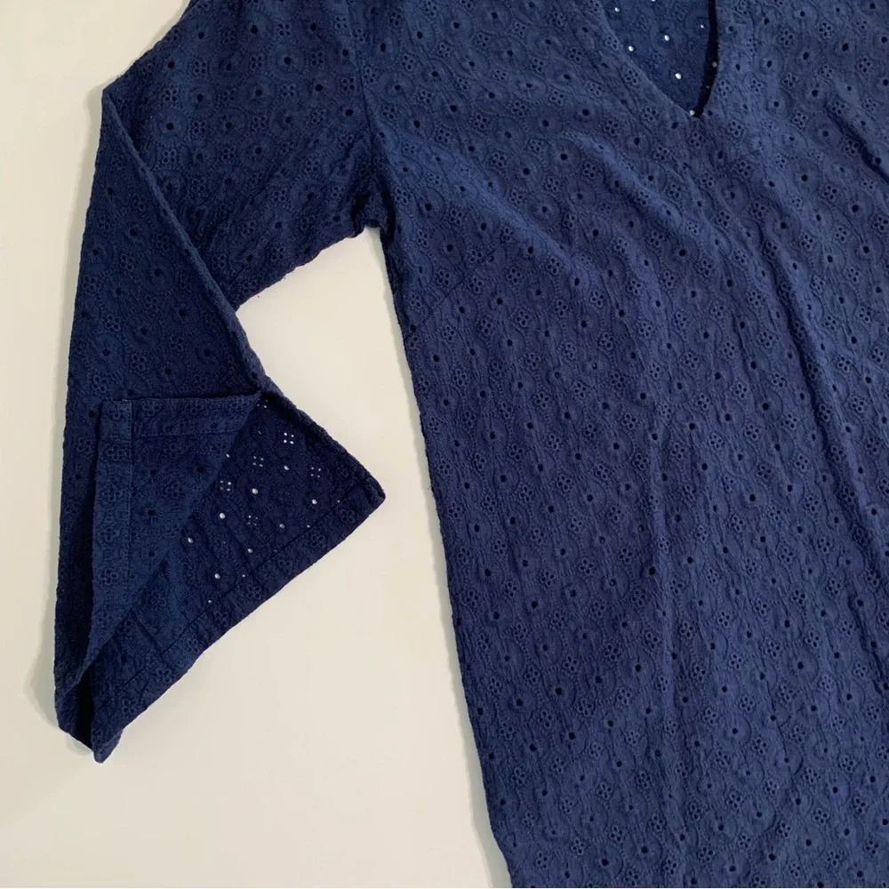 Helen Jon Swimsuit Cover Up Navy Blue Eyelet Small 100% Cotton Resort Wear